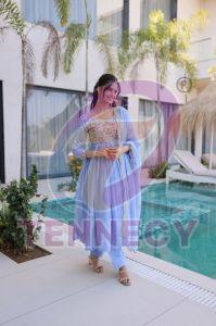 Designer Mal Chanderi Gown Pant Dupatta Set
