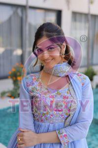 Designer Mal Chanderi Gown Pant Dupatta Set