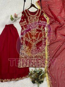 Designer Maroon Georgette Sharara Suit Set
