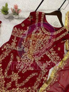Designer Maroon Georgette Sharara Suit Set