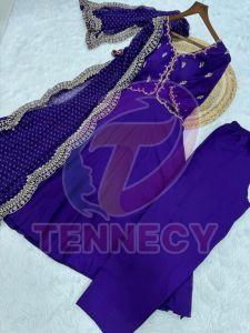 Designer Mul Chanderi Kurti Pant Dupatta Set