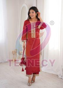 Designer Natural Crepe Mirror Work Suit Set