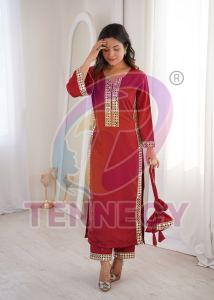 Designer Natural Crepe Mirror Work Suit Set