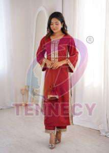 Designer Natural Crepe Mirror Work Suit Set