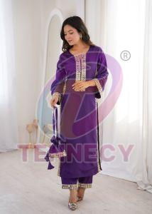 Designer Natural Crepe Mirror Work Suit Set
