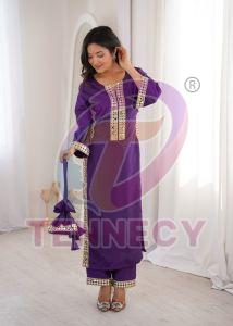 Designer Natural Crepe Mirror Work Suit Set