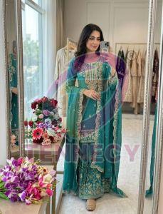 Designer NC Satin Silk Sharara Suit Set