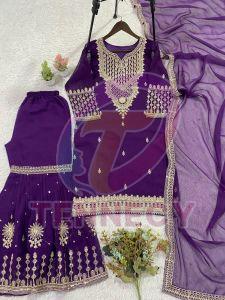 Designer Purple Georgette Sharara Suit Set
