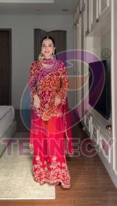 Designer Red Faux Georgette Sharara Set