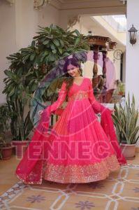 Designer Russian Silk Gown Dupatta Set