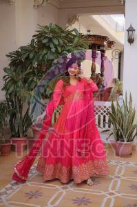 Designer Russian Silk Gown Dupatta Set