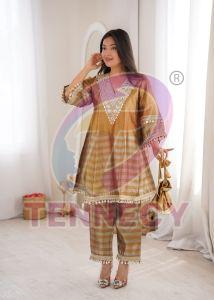 Designer Two-Tone Tissue Top Pant Batwa Set