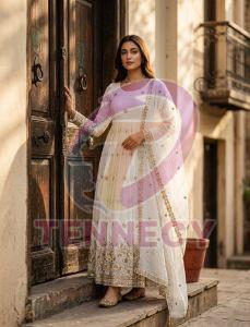 Designer Vichitra Silk Gown Pant Set