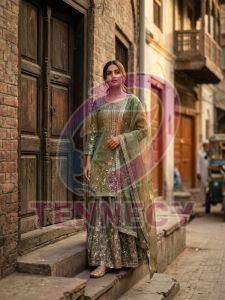 Designer Zamy Chiffon Silk Sharara Set