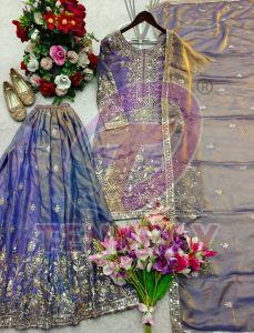 Designer Zamy Chiffon Silk Sharara Set