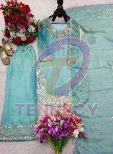 Designer Zmy Chu Silk Top Palazzo Dupatta Set