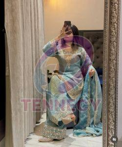 Designer Zmy Chu Silk Top Palazzo Dupatta Set