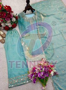 Designer Zmy Chu Silk Top Palazzo Dupatta Set