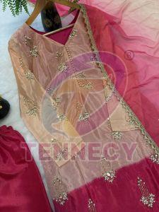 Dual Shade Chinnon Silk Plazzo Set