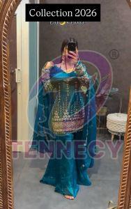 Embroidered Sequins Work Top Palazzo Dupatta Set
