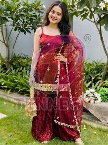 Fendy Silk Mirror Work Sharara Set