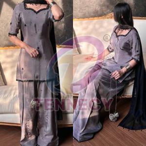 Grey Crepe Silk Farshi Salwar Set