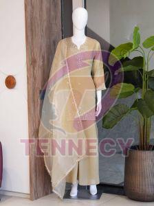 Light Beige Cosmos Fabric Palazzo Suit Set