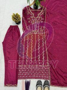 Magenta Crepe Silk Long Suit Set