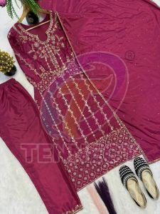 Magenta Crepe Silk Long Suit Set