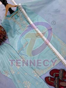 Mother Daughter Sky Blue Roman Silk Plazzo Set