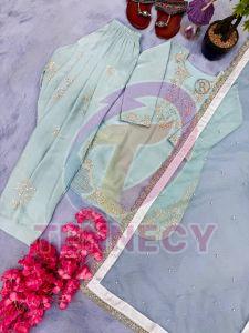 Mother Daughter Sky Blue Roman Silk Plazzo Set