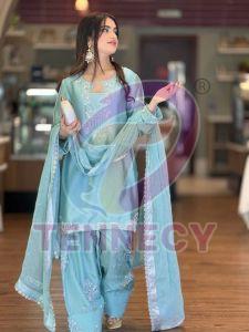 Mother Daughter Sky Blue Roman Silk Plazzo Set