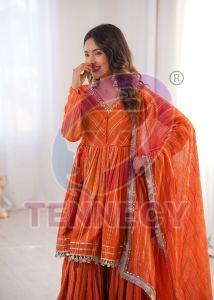 Orange Chanderi Mirror Work Sharara Set