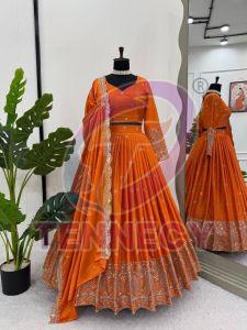 Orange Satin Silk Lehenga Set