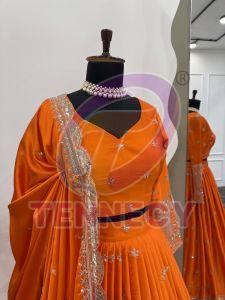 Orange Satin Silk Lehenga Set