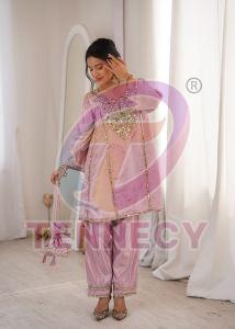Party Wear Mirror Work Kurti Pant Set