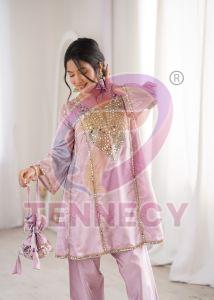 Party Wear Mirror Work Kurti Pant Set
