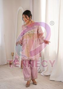 Party Wear Mirror Work Kurti Pant Set