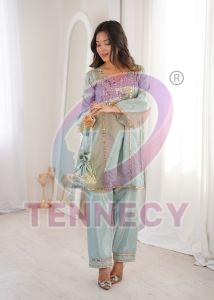 Party Wear Mirror Work Kurti Pant Set