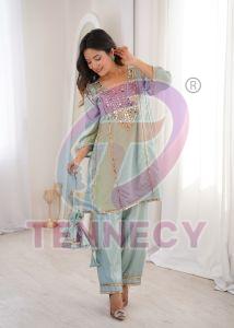 Party Wear Mirror Work Kurti Pant Set