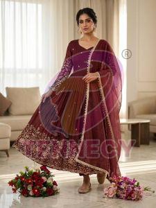 Party Wear Vichitra Silk Gown Set