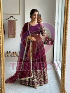 Party Wear Vichitra Silk Gown Set