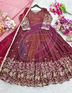 Party Wear Vichitra Silk Gown Set