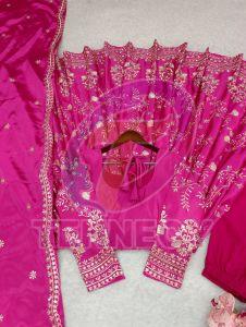 Pink Chinon Silk Gown Pant Dupatta Set