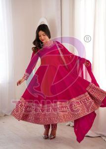 Pink Designer Blooming Vichitra Anarkali Set