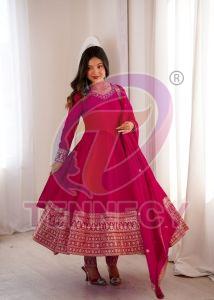 Pink Designer Blooming Vichitra Anarkali Set
