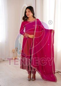 Pink Designer Blooming Vichitra Anarkali Set