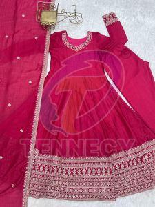 Pink Designer Blooming Vichitra Anarkali Set