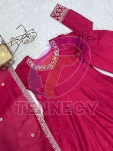 Pink Designer Blooming Vichitra Anarkali Set