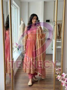 Pink Fendy Silk Anarkali Gown Set